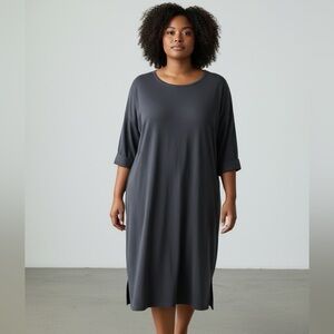 J.Jill Pure Black Bean Sand-Washed 3/4 Sleeve Tunic Dress with Pockets - XL